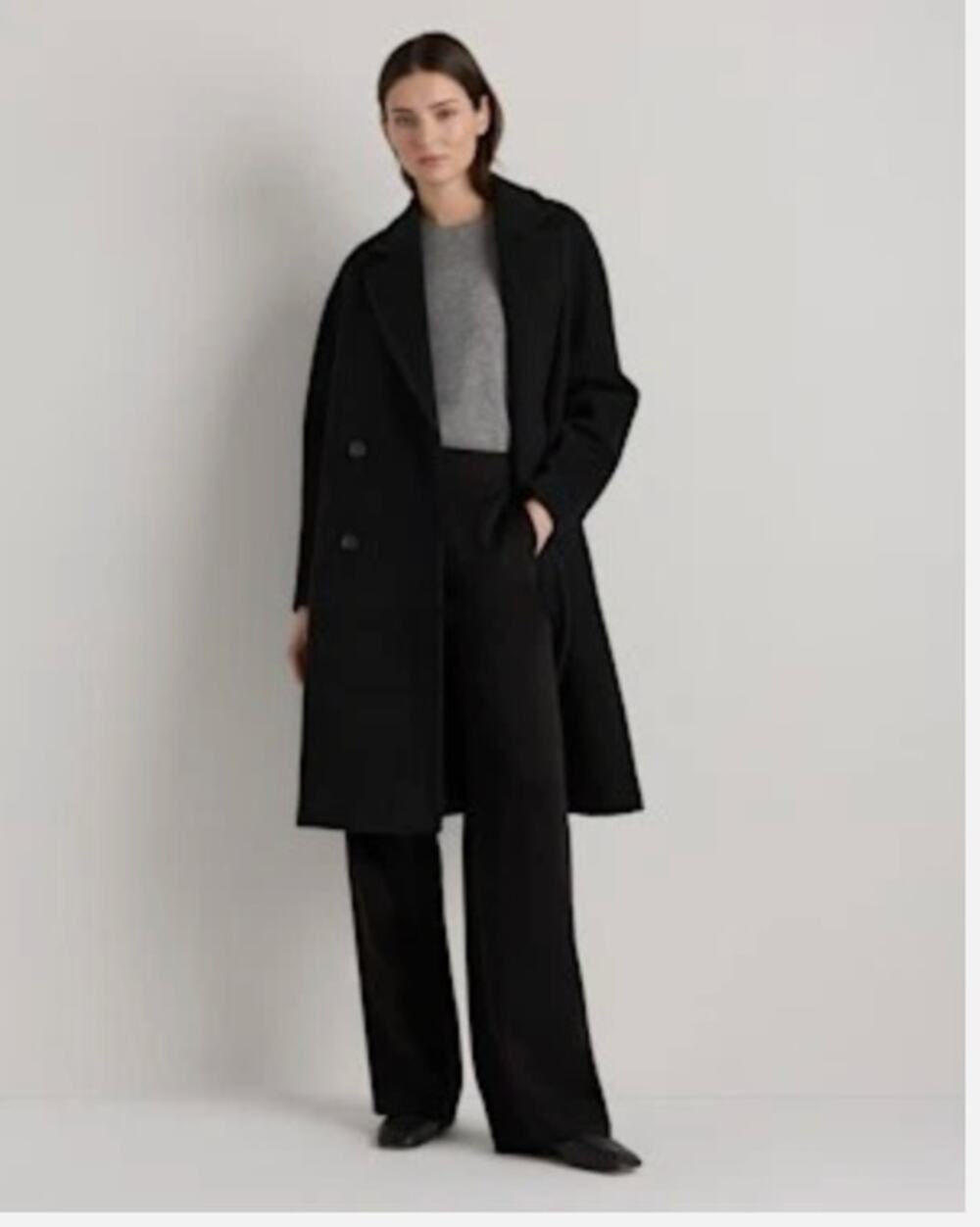 NWT Quince Wool Cashmere Double-Breasted Slouch Coat  Black Size Medium